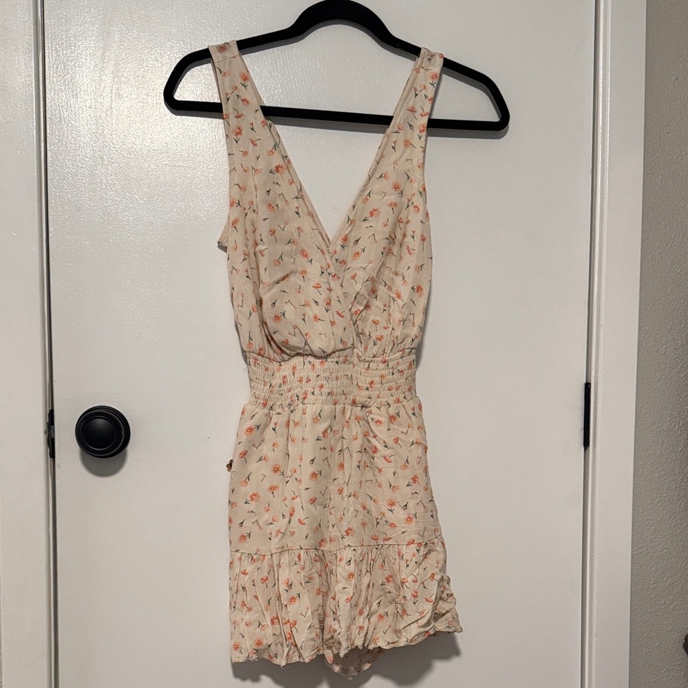 American Eagle Outfitters Cream and Orange Floral Romper